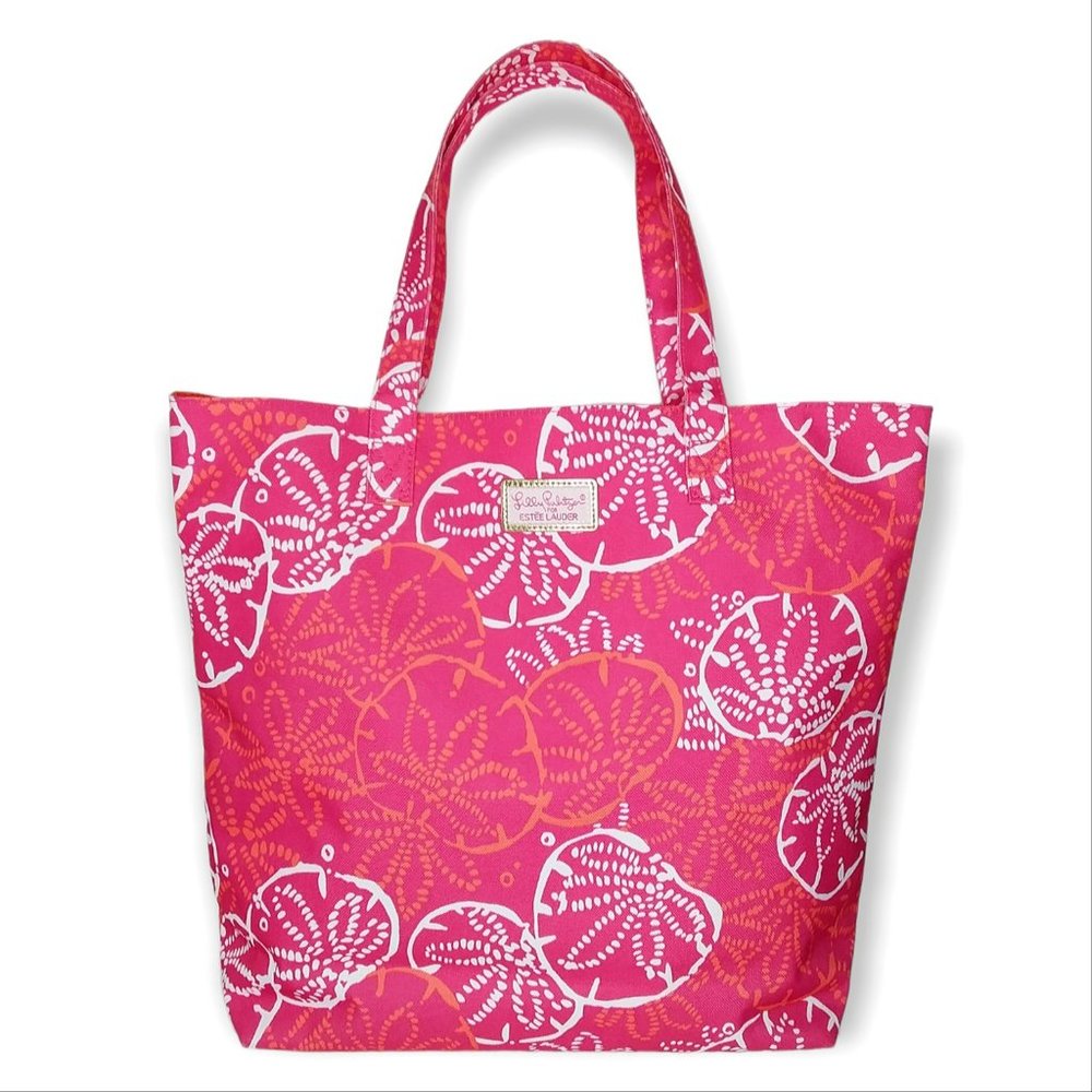 Lilly Pulitzer Fabric Tote Pink Sand Dollar Beach Tropical Reusable Shopping Bag